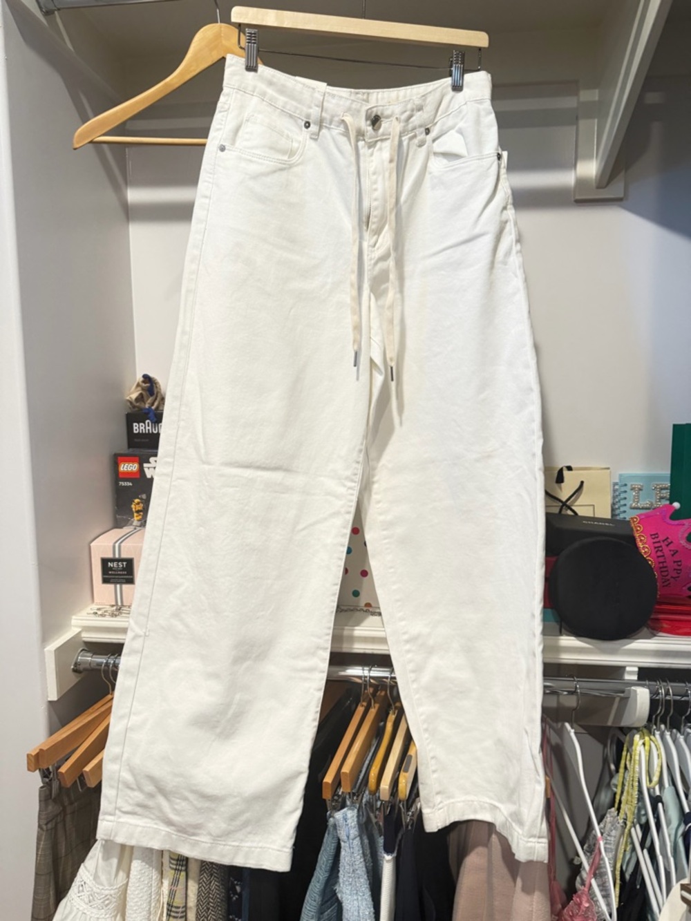Blank NYC Men's White Relaxed Drawstring Jeans